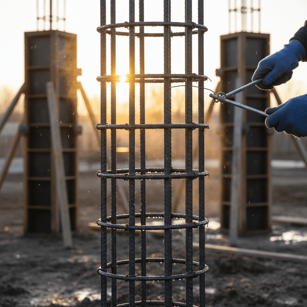Rebar cage on construction site